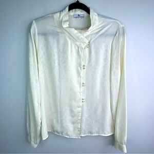 Jonathan Martin Ivory Button-Front Jacquard Secretary Blouse Paisley Size 9/10